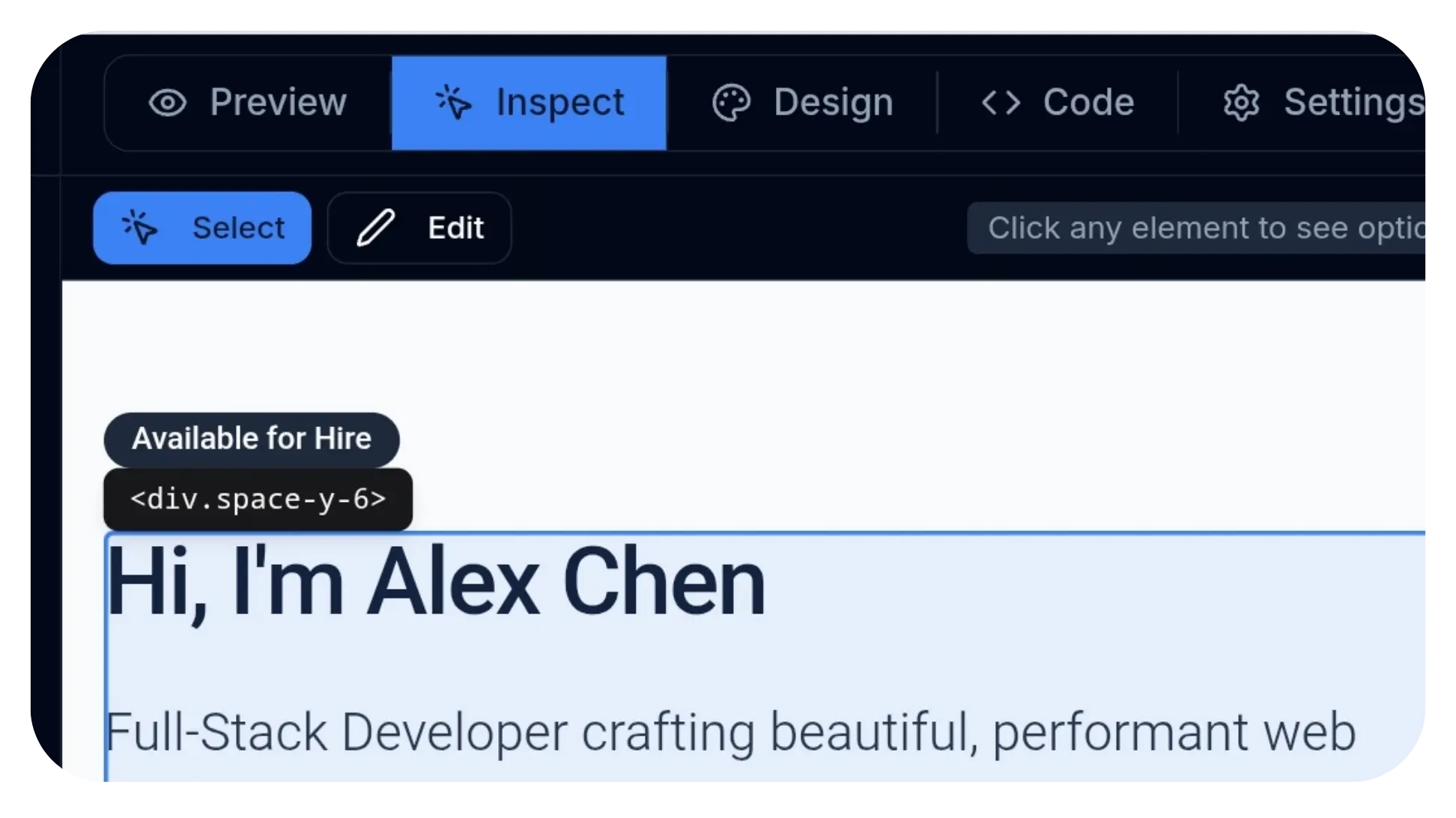 Click Inspect to Edit
